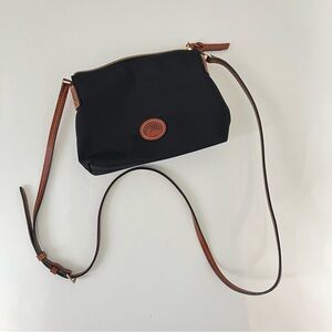 Dooney & Bourke Black Crossbody Purse With Brown Logo - Great Condition
